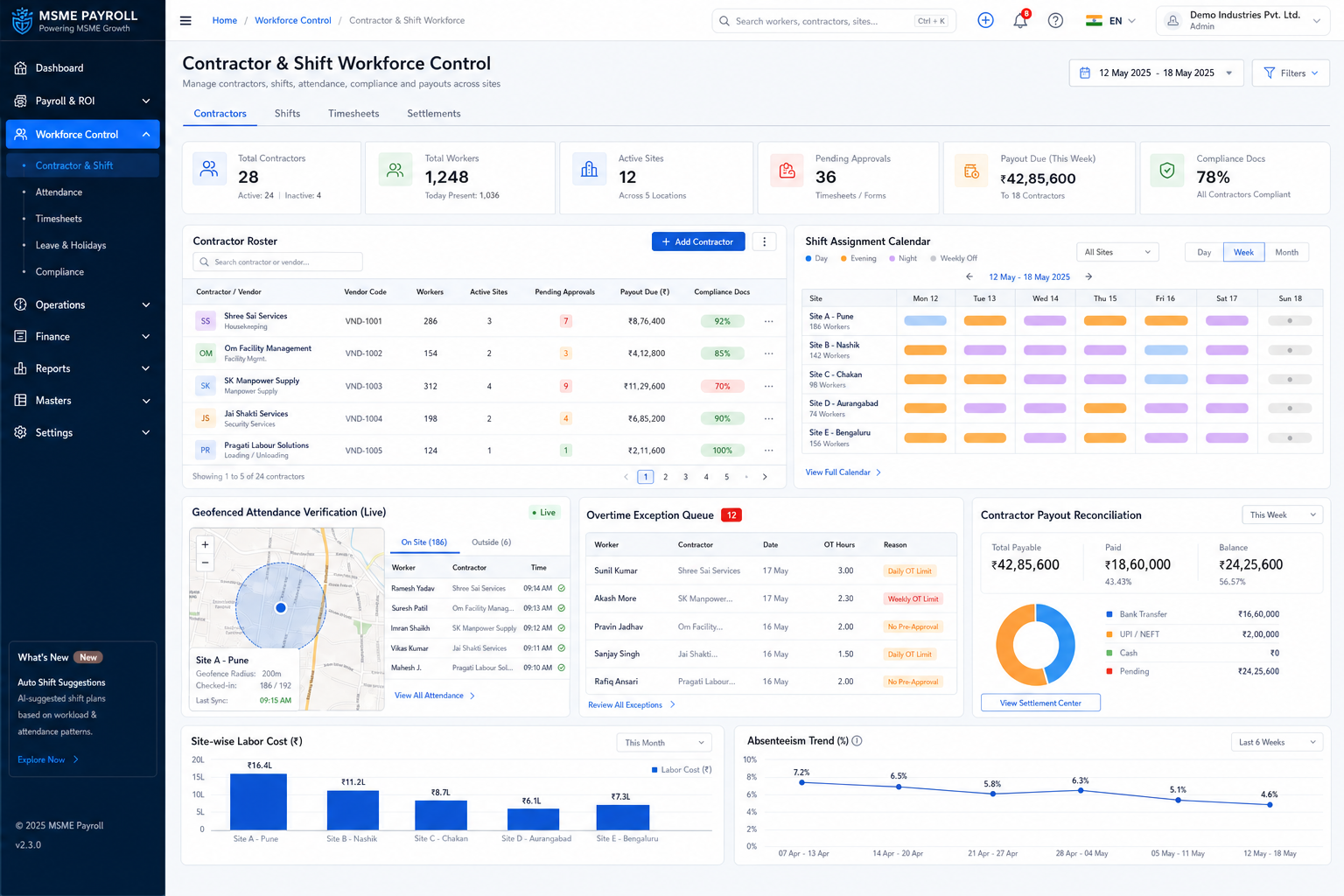 Contractor Control screen