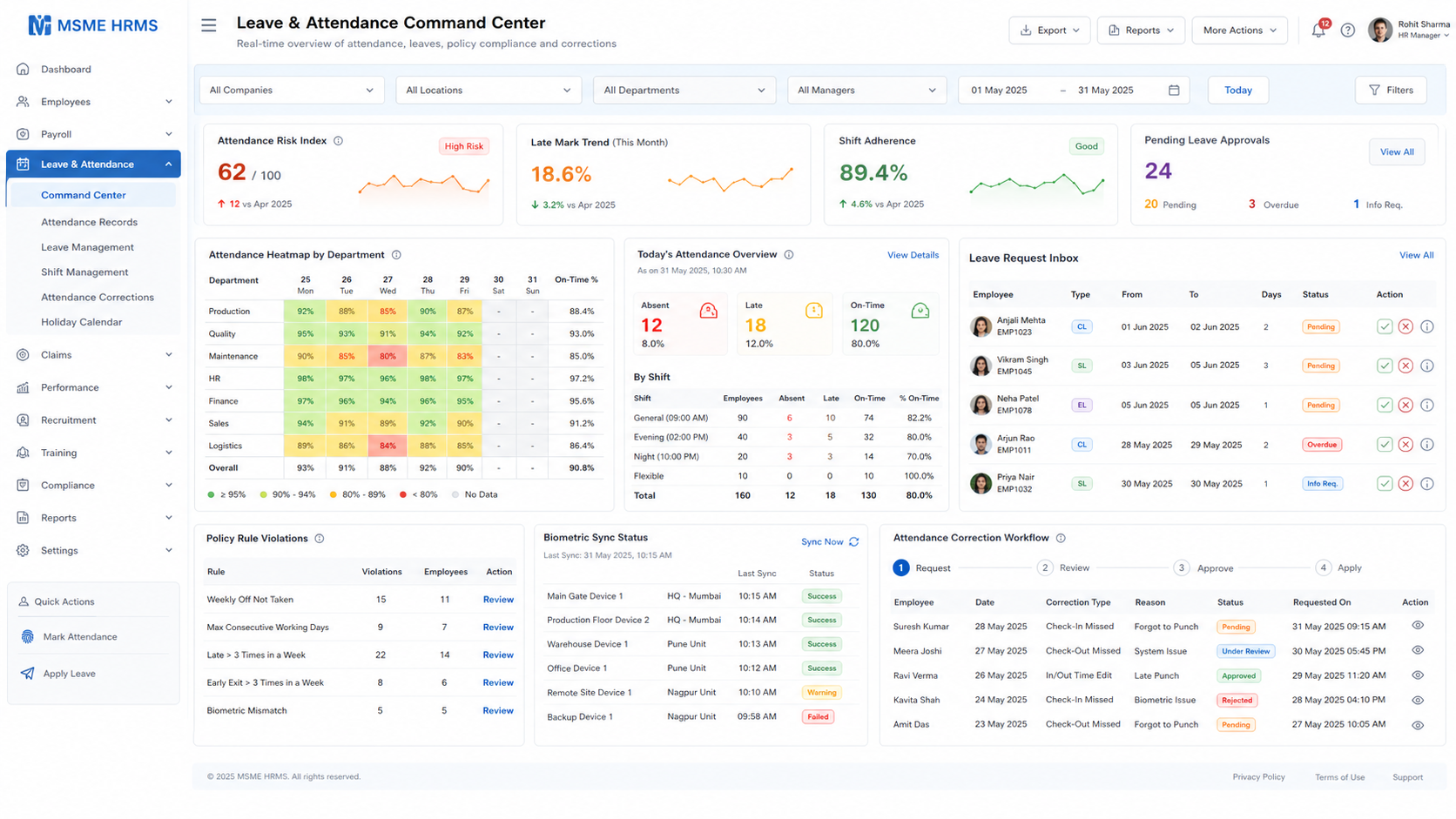 Leave Attendance screen